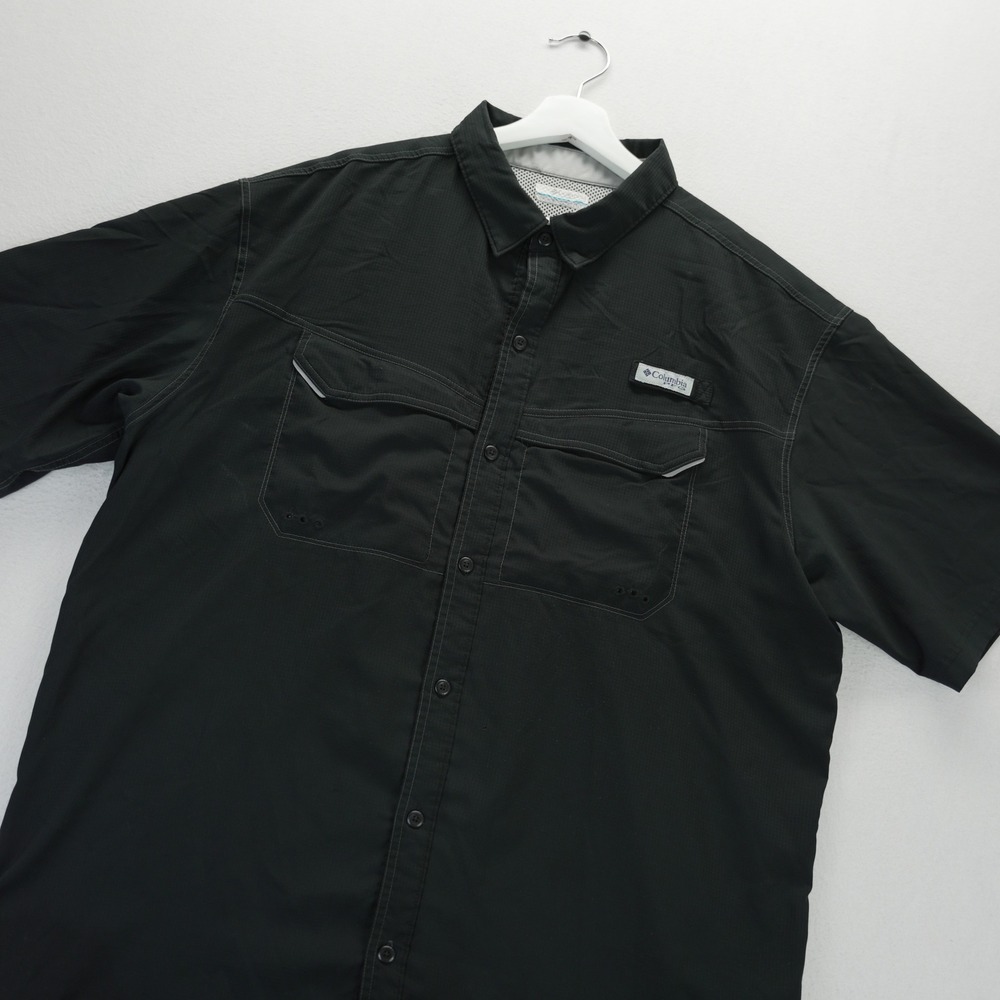 Columbia PFG Mens XL Black Short Sleeve Fishing Shirt Ripstop Ventilated FM7024